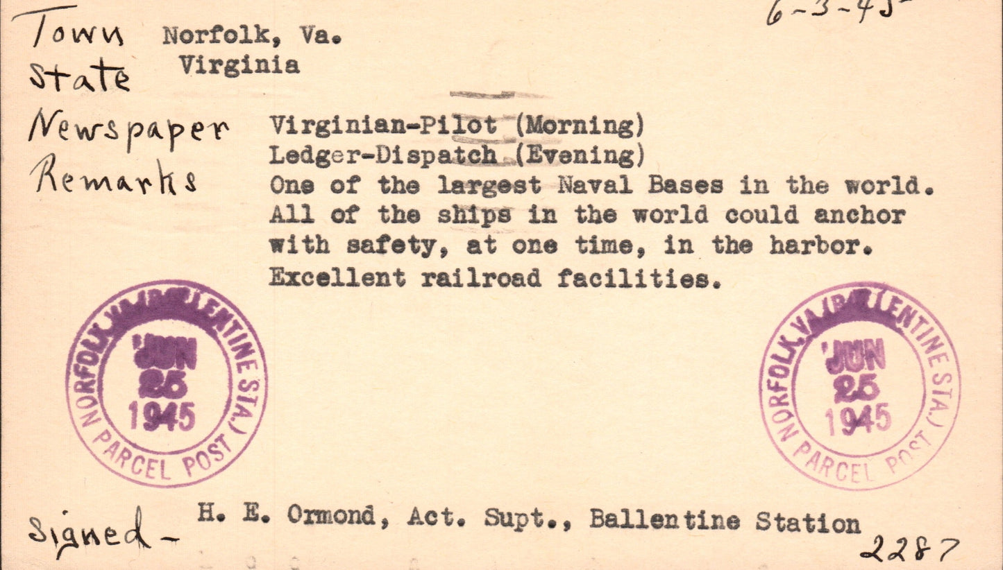 Norfolk County, VA (62 items)